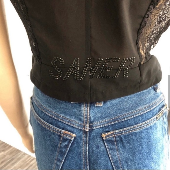 SANER V-neck shorts sleeve see true lace blouse - Picture 13 of 16